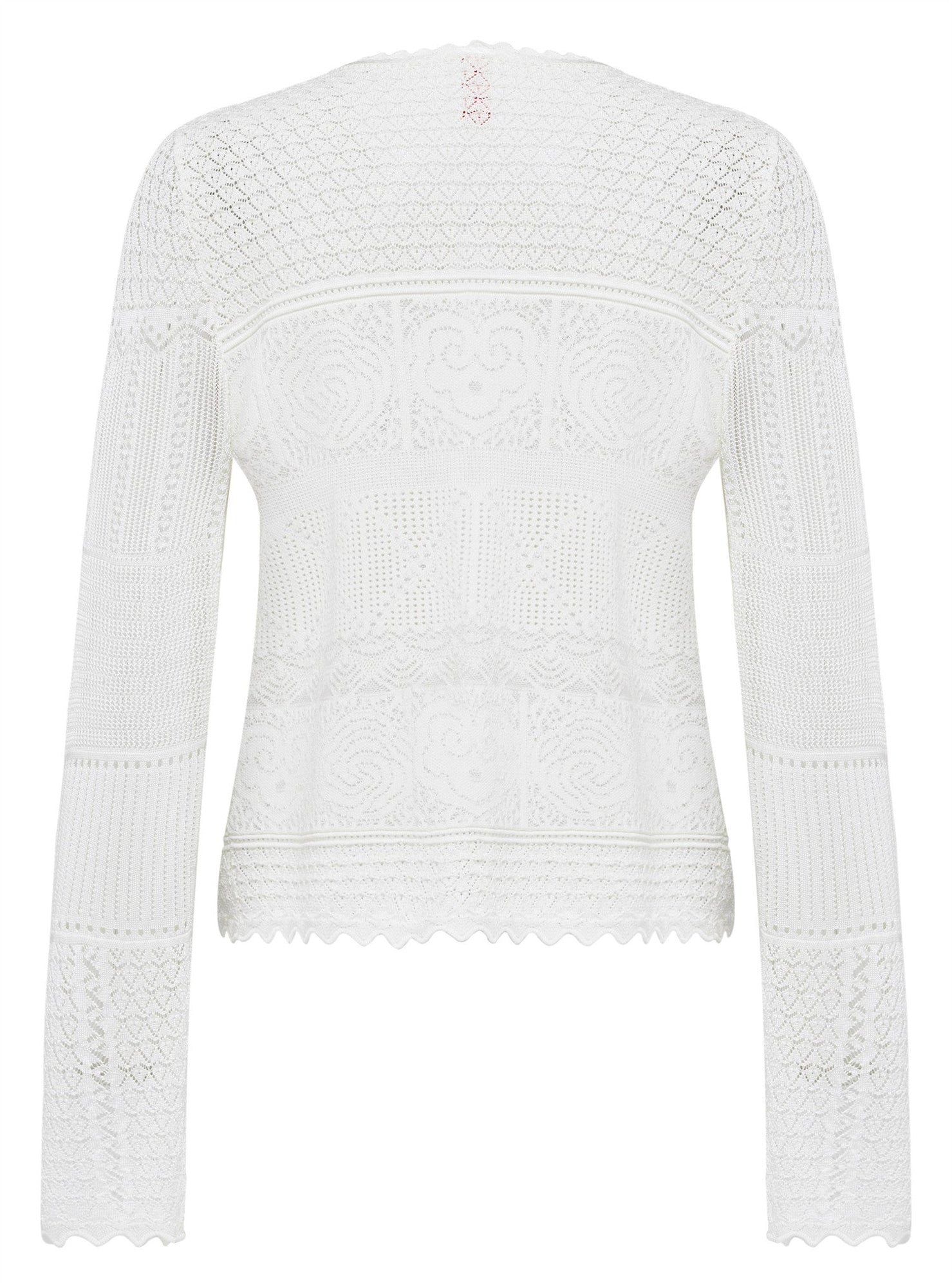 Jacquard Crew Neck Knit Cardigan | White