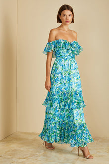 Amur | Pia Pleated Midi Dress | Garden Blues