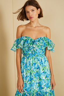 Amur | Pia Pleated Midi Dress | Garden Blues