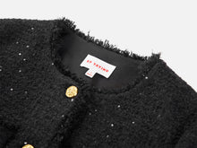 Sequin Tweed Straight Short Boxy Coat | Black