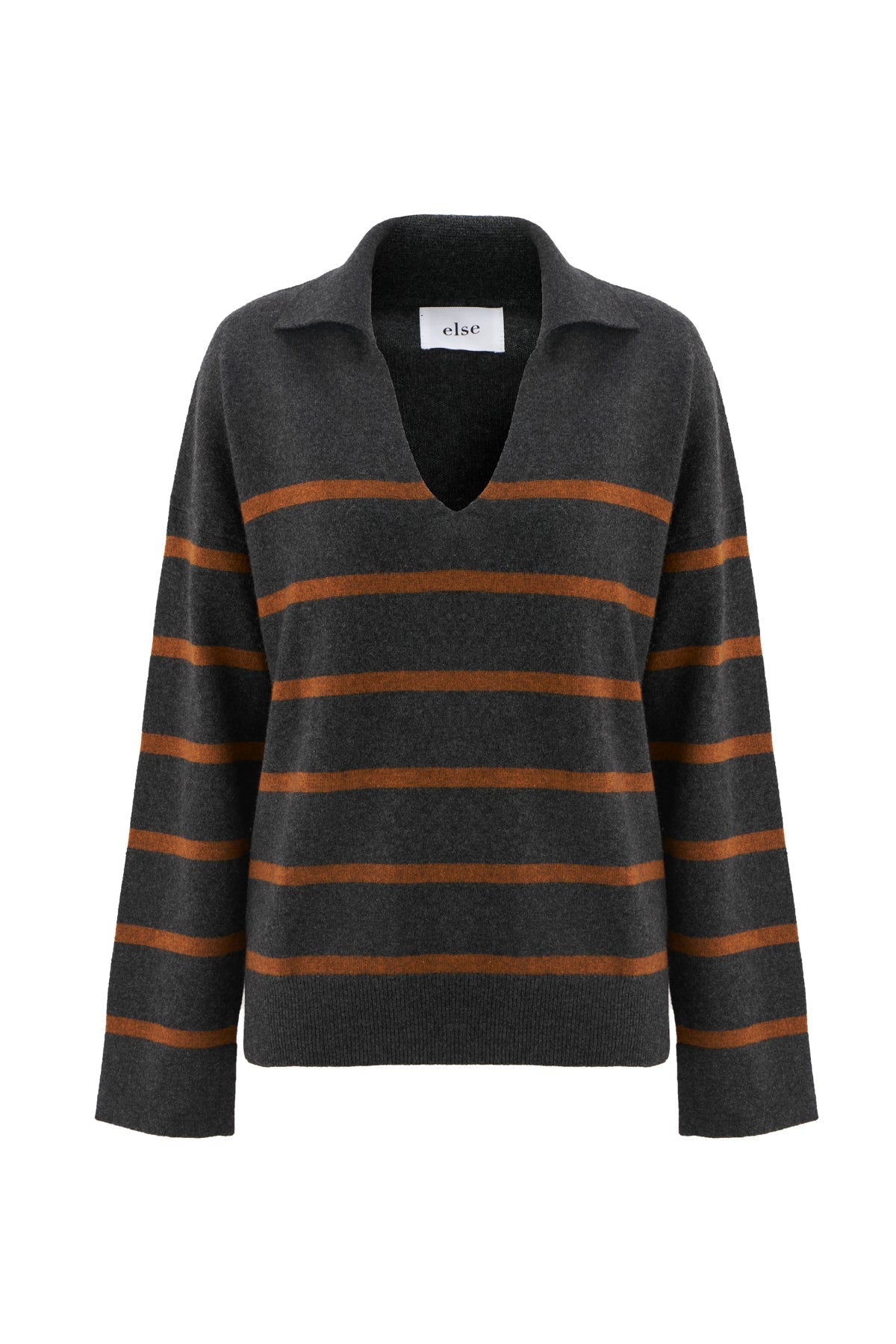 Cashmere V Neck Polo Collar Sweater | Flannel/ Spice