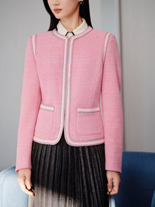 Waist-Cinching Round Neck Coat | Pink