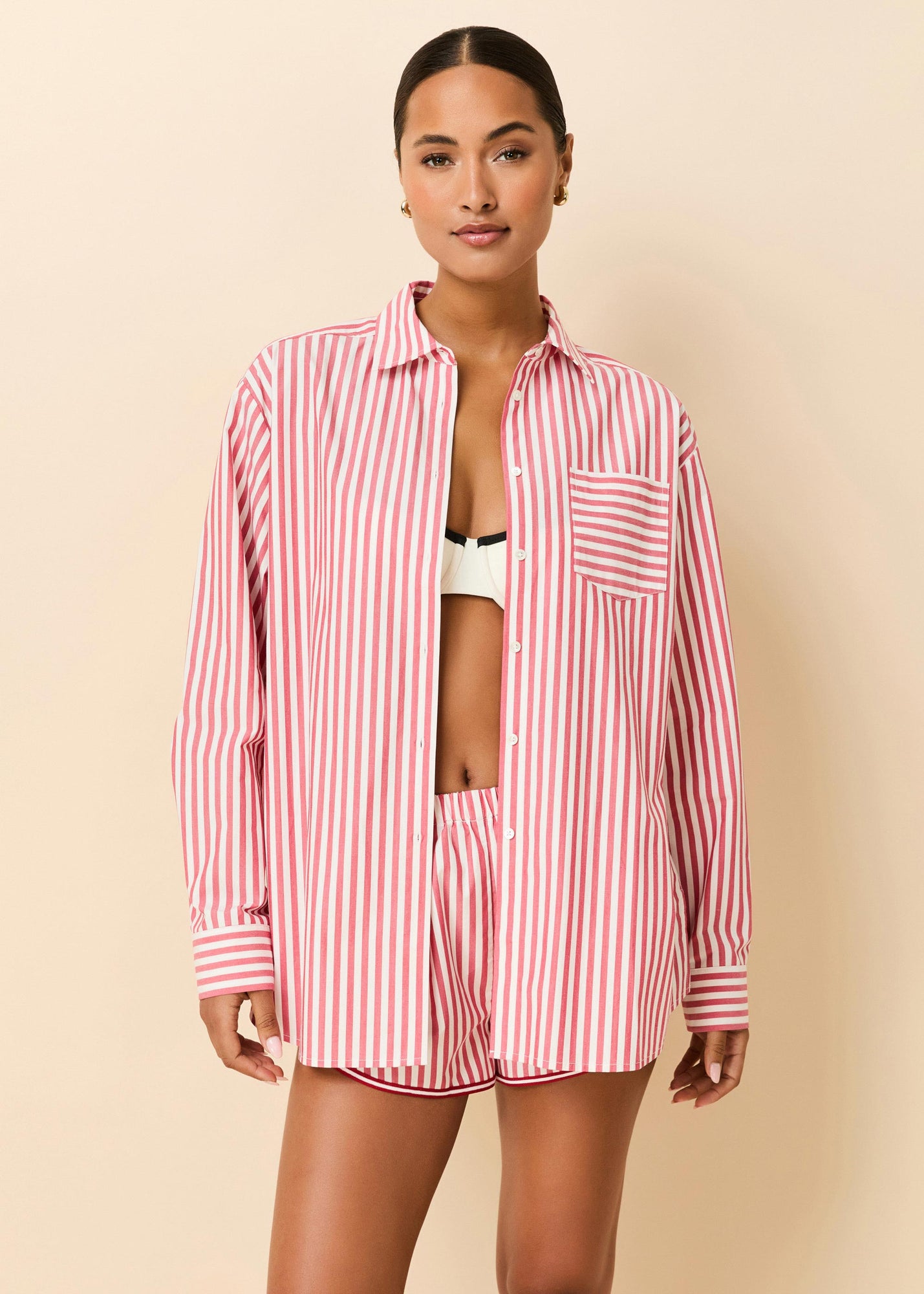 Avril Button Down Washed Red / Optic White Stripe - Solid & Striped
