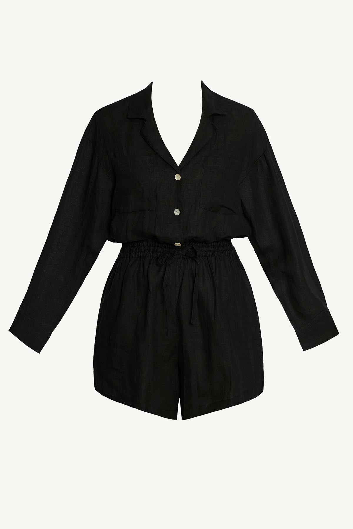 The Getaway Romper | Black EcoLinen