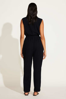 Sabina Jumpsuit | Black Crinkle Linen