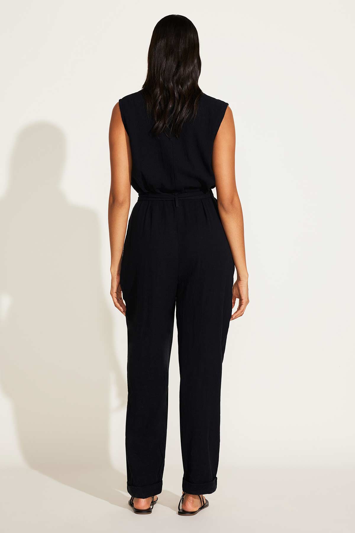 Sabina Jumpsuit | Black Crinkle Linen