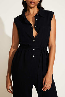 Sabina Jumpsuit | Black Crinkle Linen