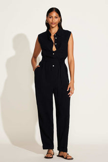 Sabina Jumpsuit | Black Crinkle Linen