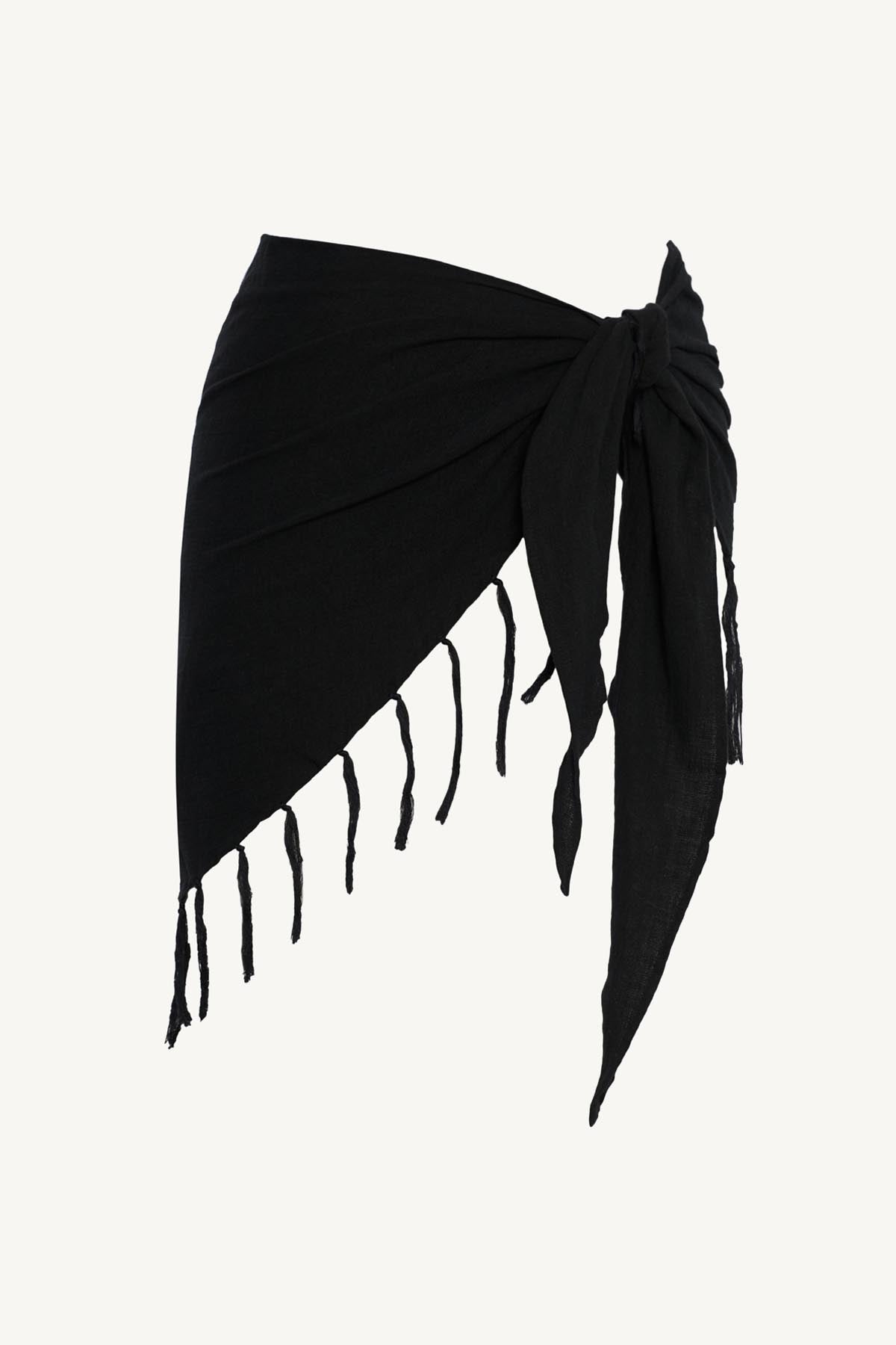 Sirena Sarong | Black Crinkle Linen