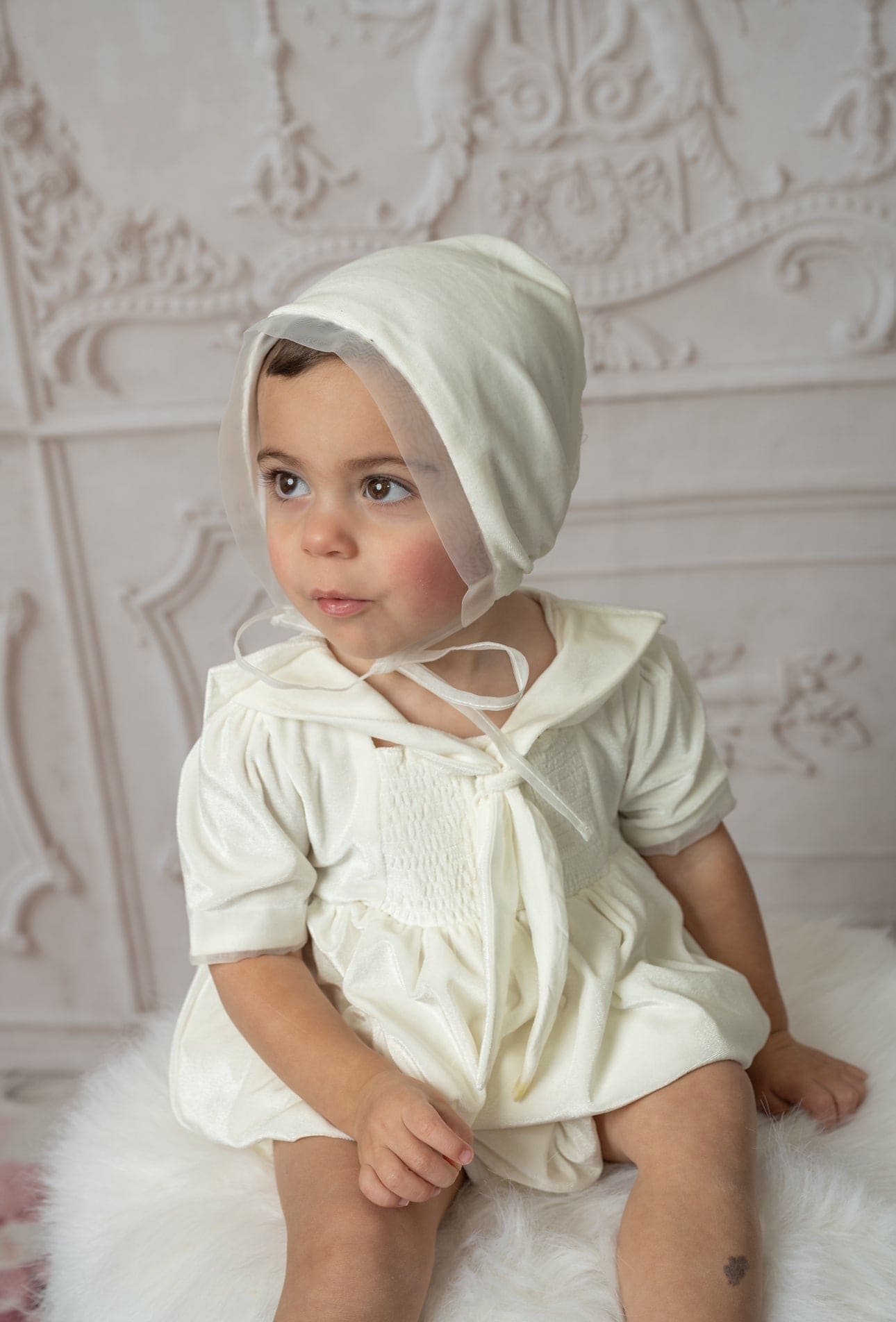 Helenus Velour Ivory Romper - Petite Maison Kids