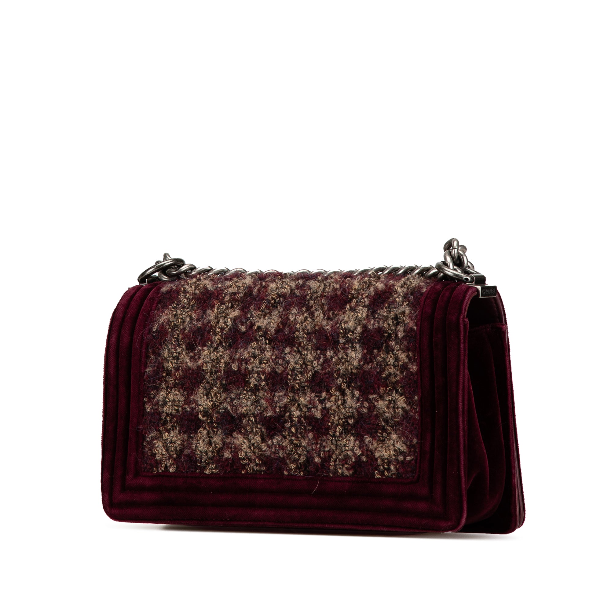 Chanel | Pre-Owned Old Medium Velvet and Tweed Boy Flap - II | Red/Burgundy