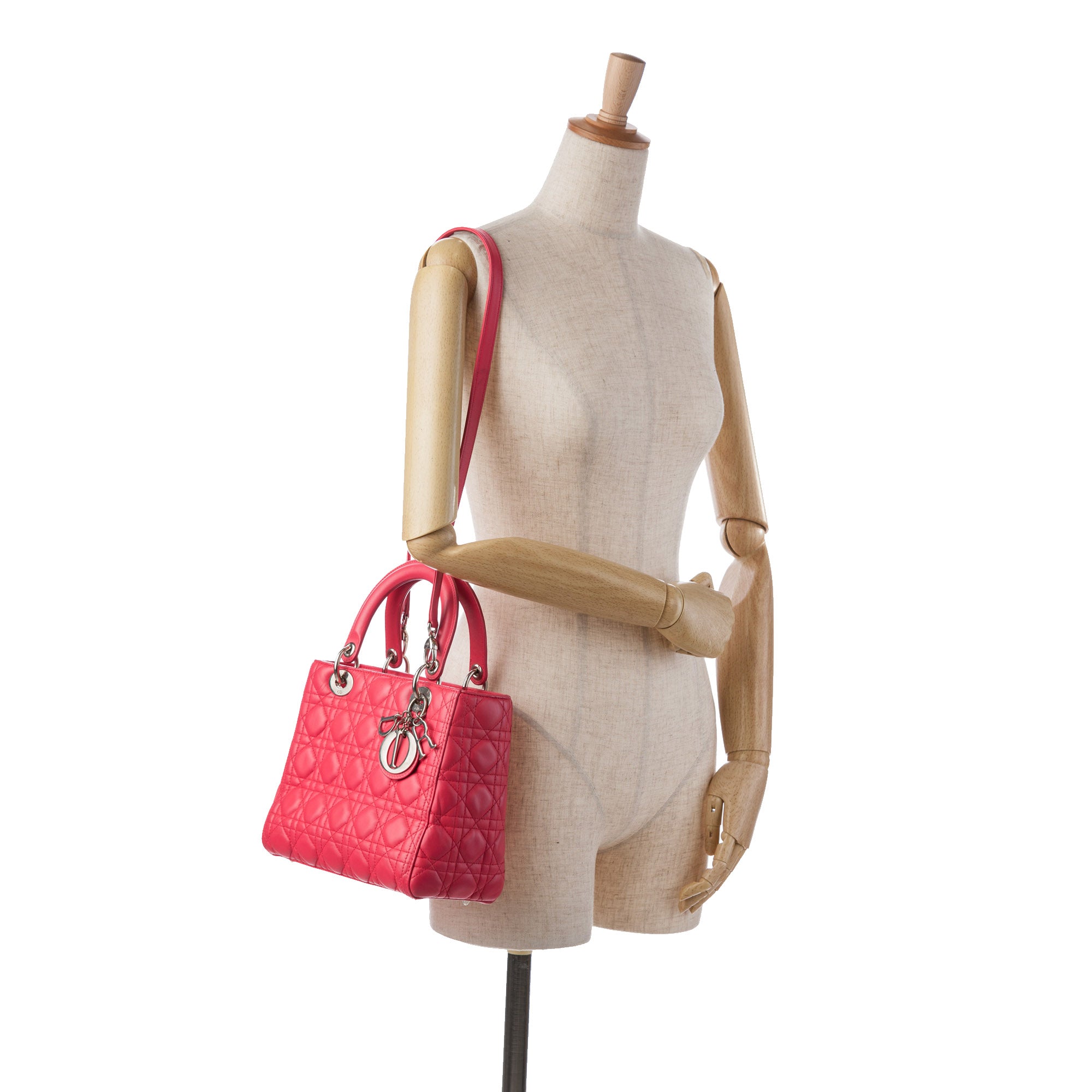 Dior | Pre-Owned Medium Lambskin Cannage Lady | Pink/Hot Pink