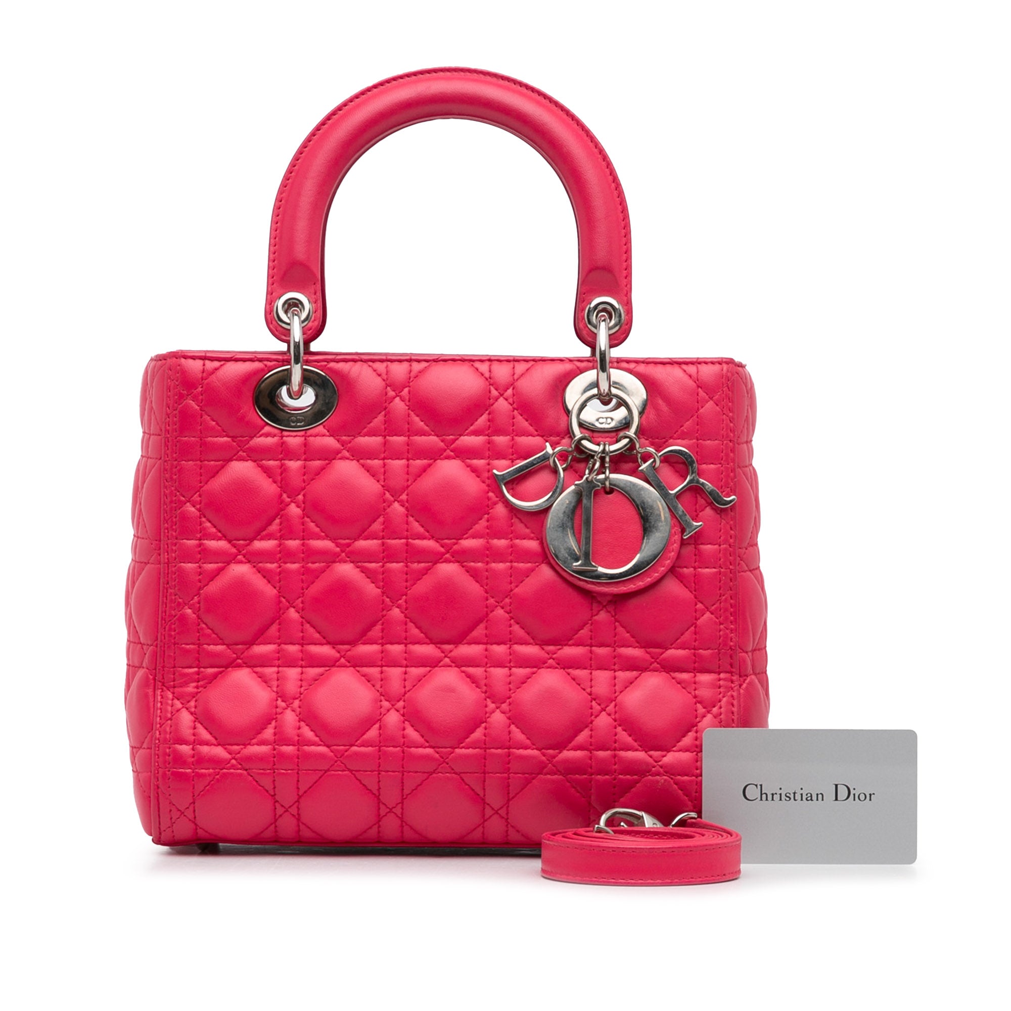 Dior | Pre-Owned Medium Lambskin Cannage Lady | Pink/Hot Pink