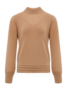 Cashmere Chimney Collar Pleated Knit Top | Camel