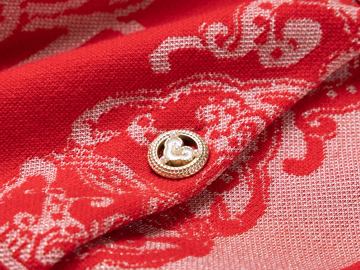Embossed Knit Cardigan | Red