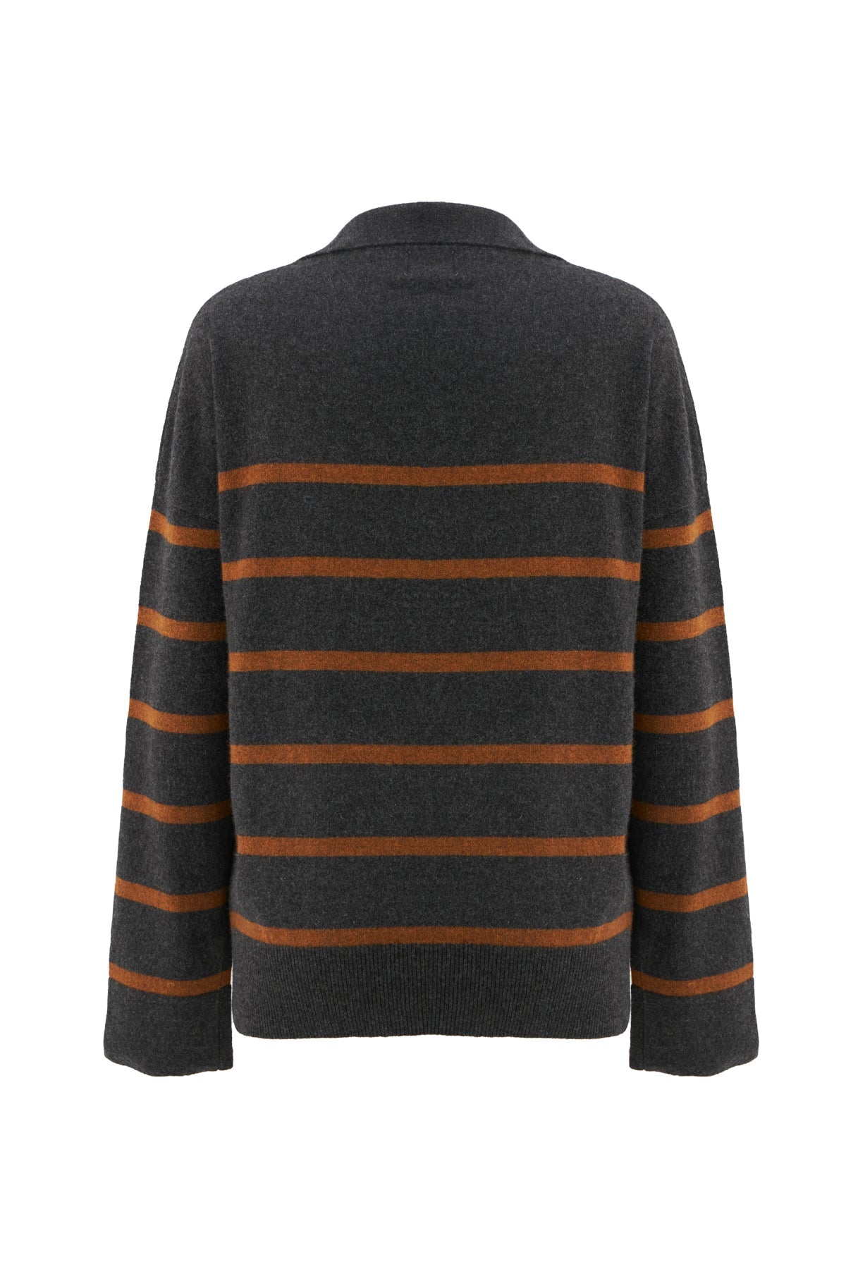 Cashmere V Neck Polo Collar Sweater | Flannel/ Spice