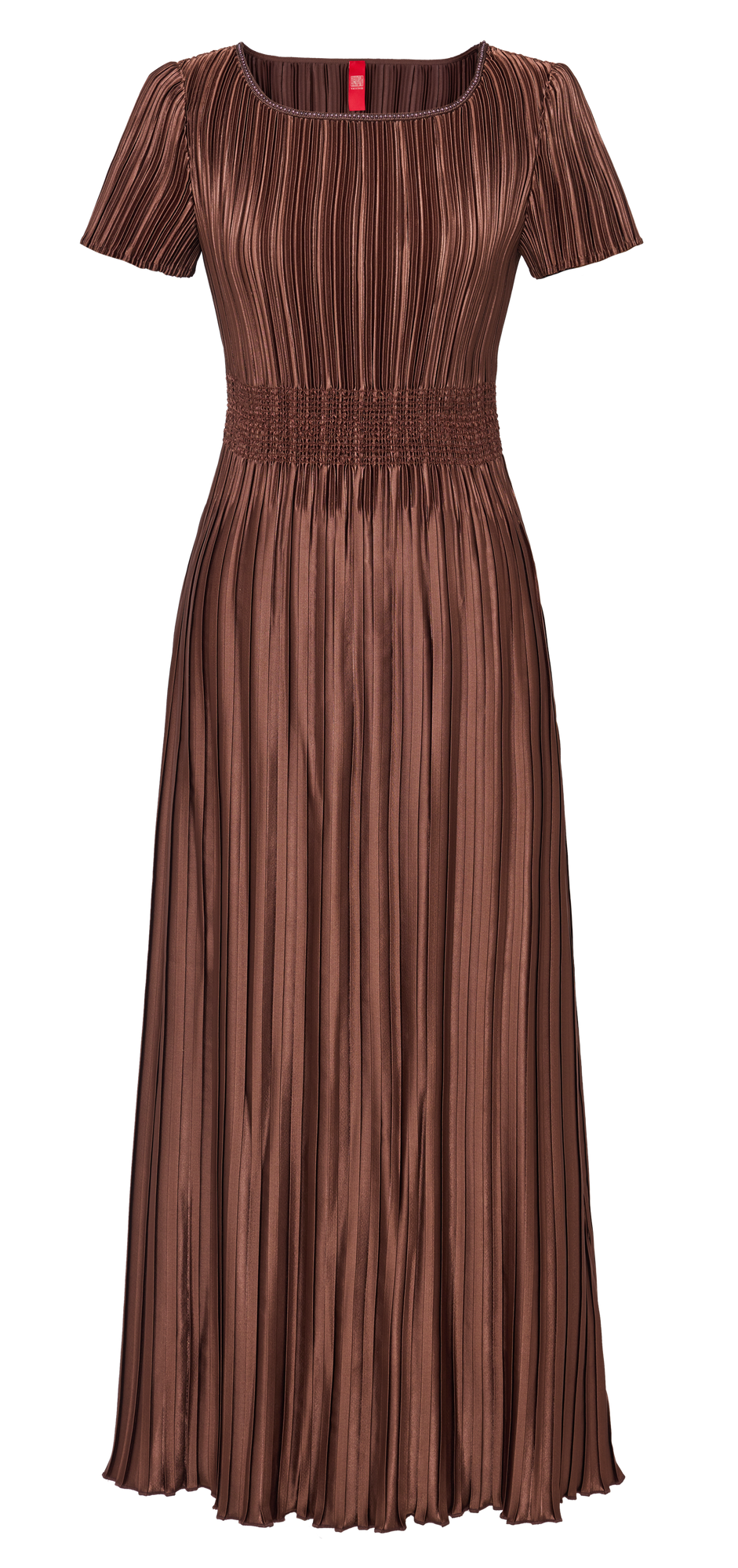 Pleated Waist-Cinched Dress | Brown