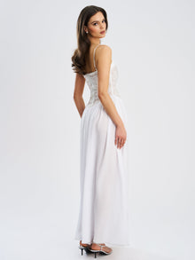 Ucille Embroidered Chiffon Maxi Dress | White