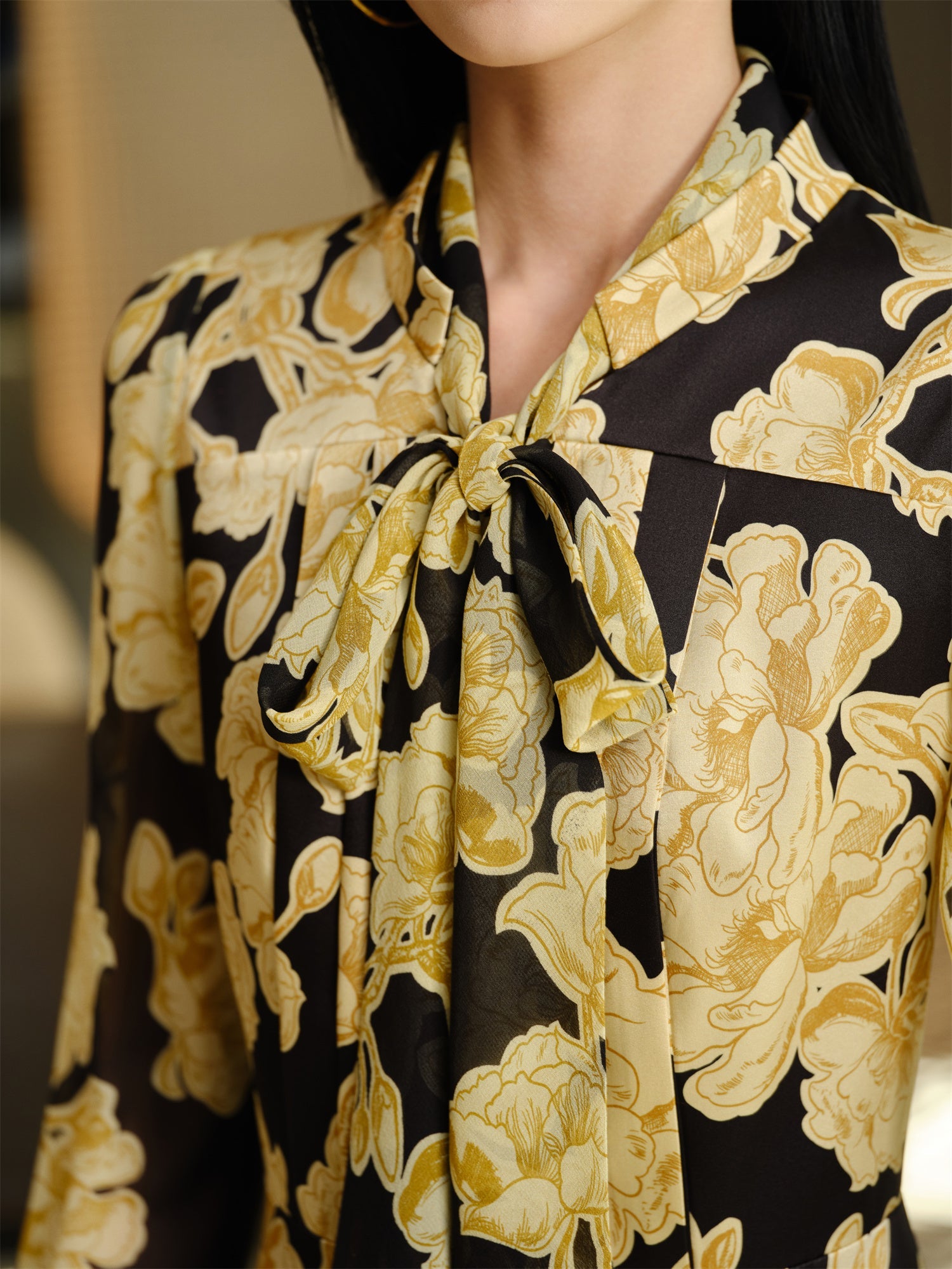 Printed Mulberry Silk Dress | Yellow