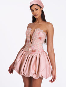 Palesa Ballet Style Embroidered Bubble Hem Mini Dress | Pink