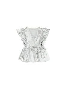 Girls | Crossover Laminated Muslin Top | Silver