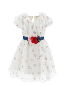 Girls | Botanical Print Tulle Dress | Cream/Multicolor