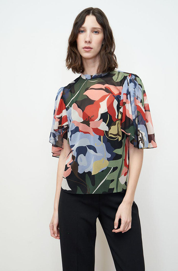 Botanical Garden Mock Neck Blouse | Botanical Garden Black Combo
