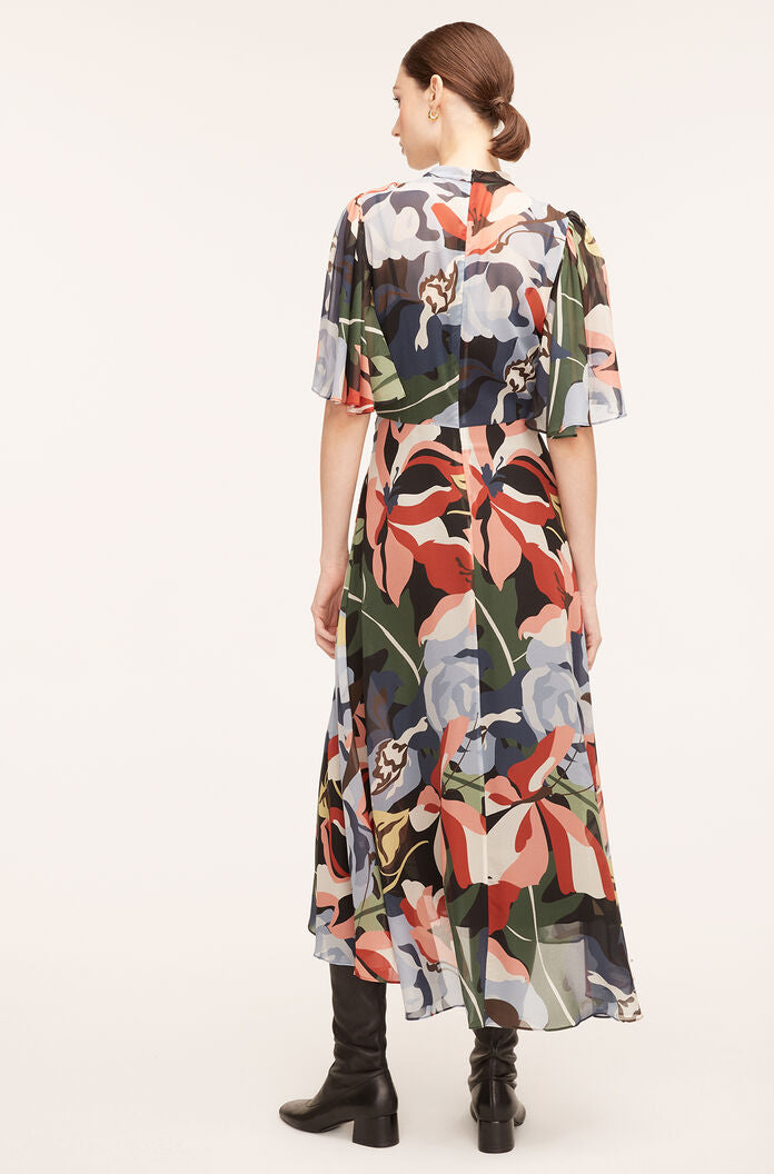 Botanical Garden Silk Flutter Sleeve Dress | Botanical Garden Black Combo
