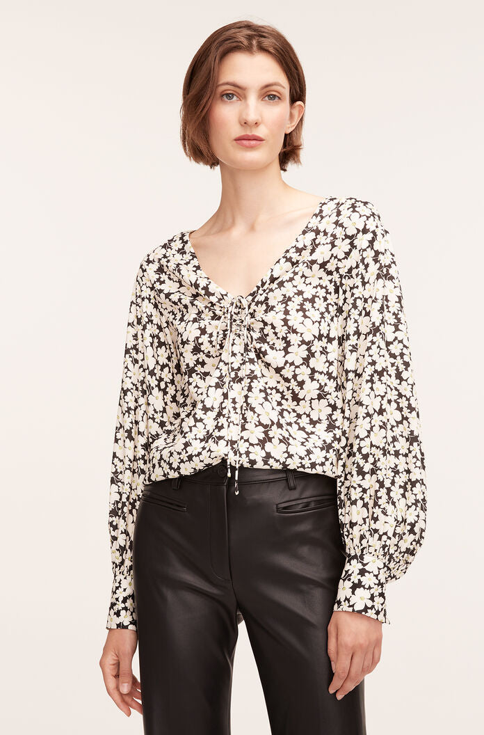 Paige Fleur Drawstring Long Sleeve Blouse | Paige Fleur Black Combo