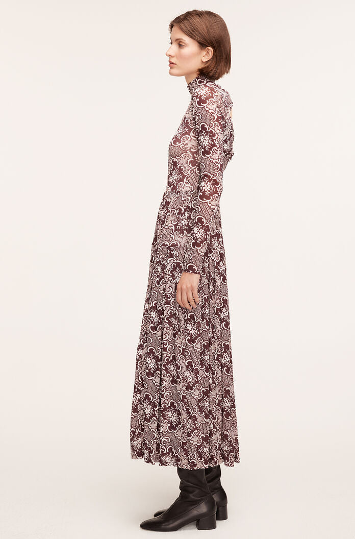 Rochelle Fleur Pleated Mock Neck Dress | Rochelle Fleur Raisin Combo