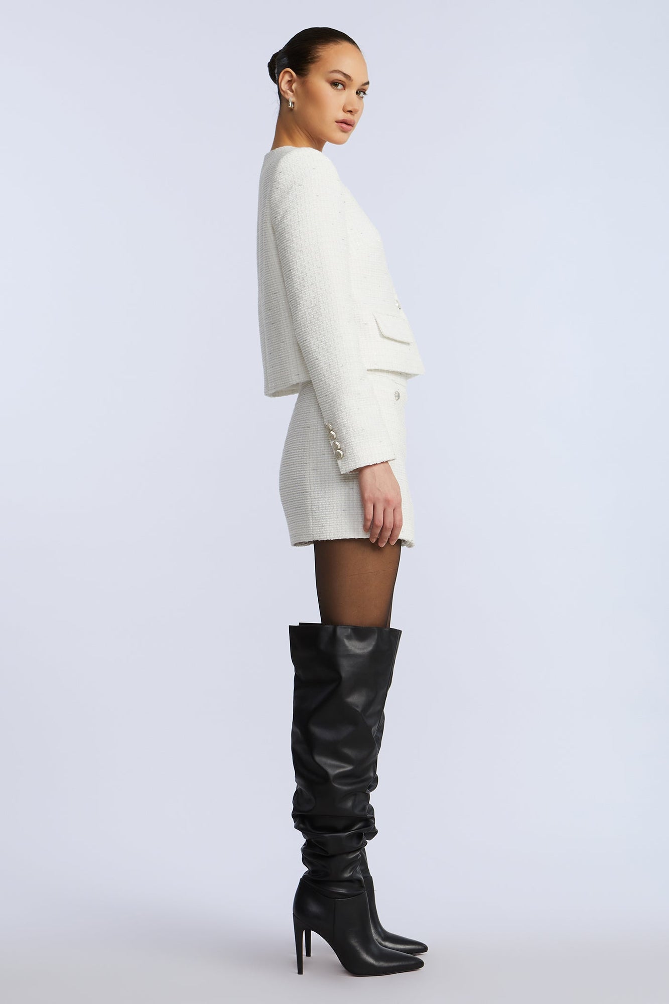 Tweed Wrap Short Skirt | White