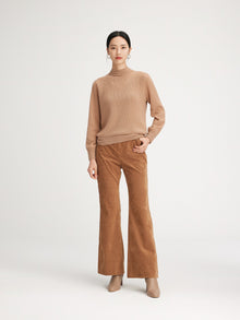 Cashmere Chimney Collar Pleated Knit Top | Camel