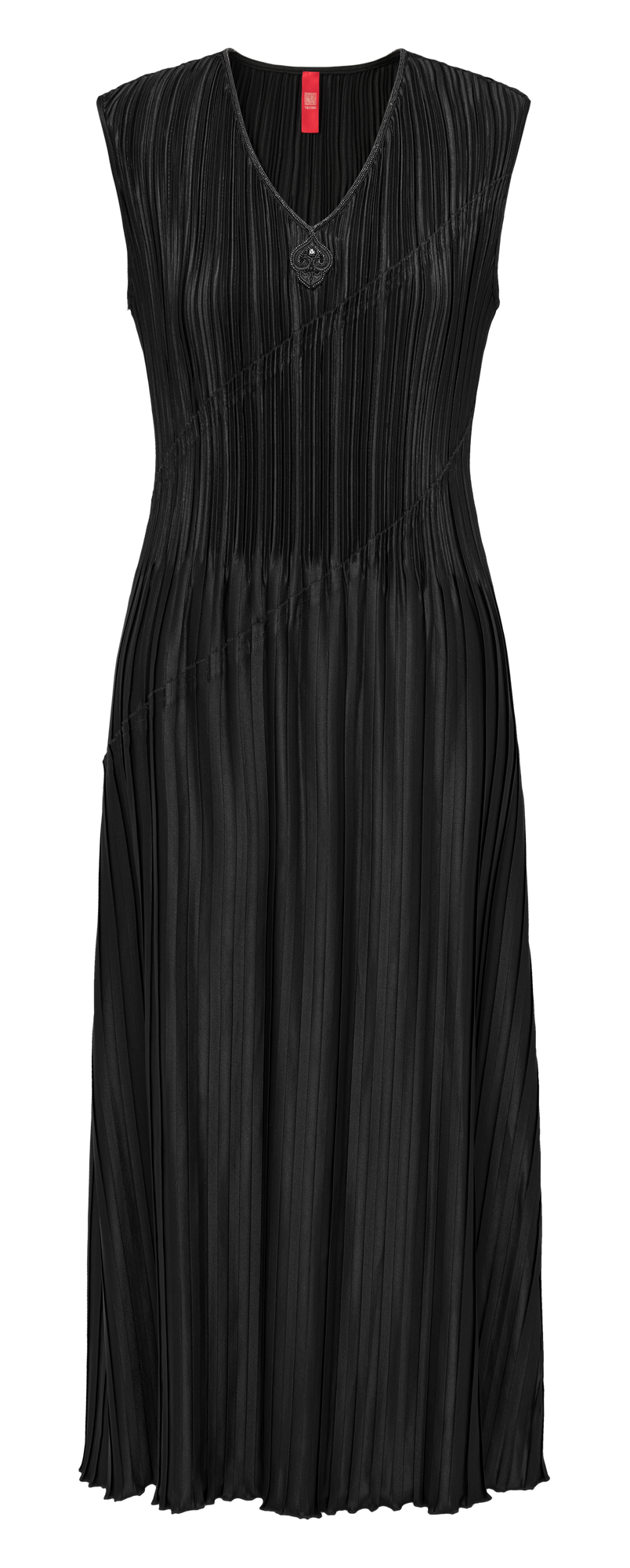 Pleated Waist-Cinched Dress | Black