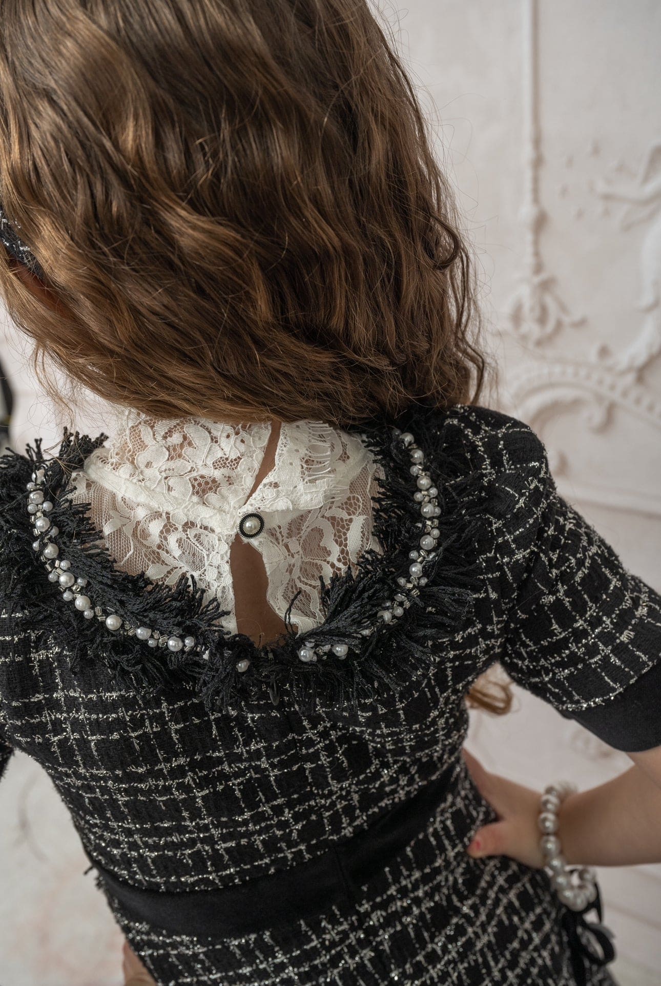 Girl | Orea and Tweed Dress | Black x Silver