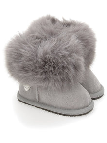 Girls | Crust Leather Boots With Rhinestone Bows | Grey