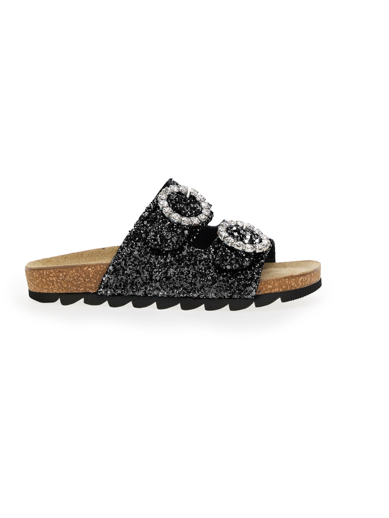 Girls | glitter slide with a buckle | Black Glitter
