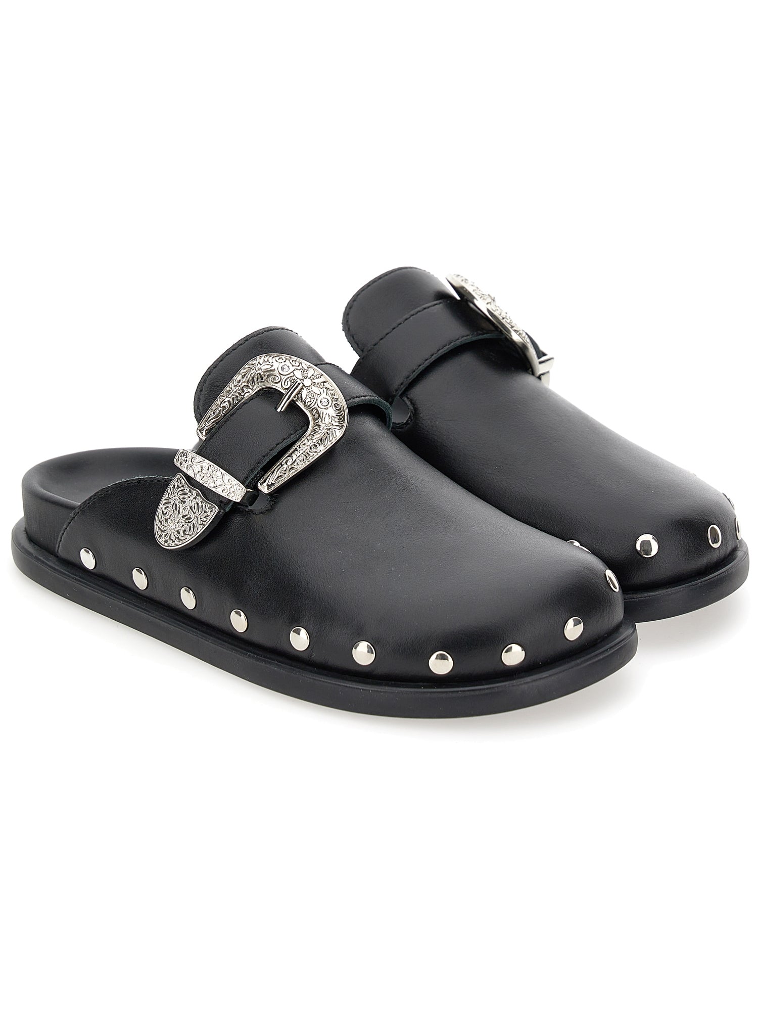 Girls | Leather Clogs With Studs | Black