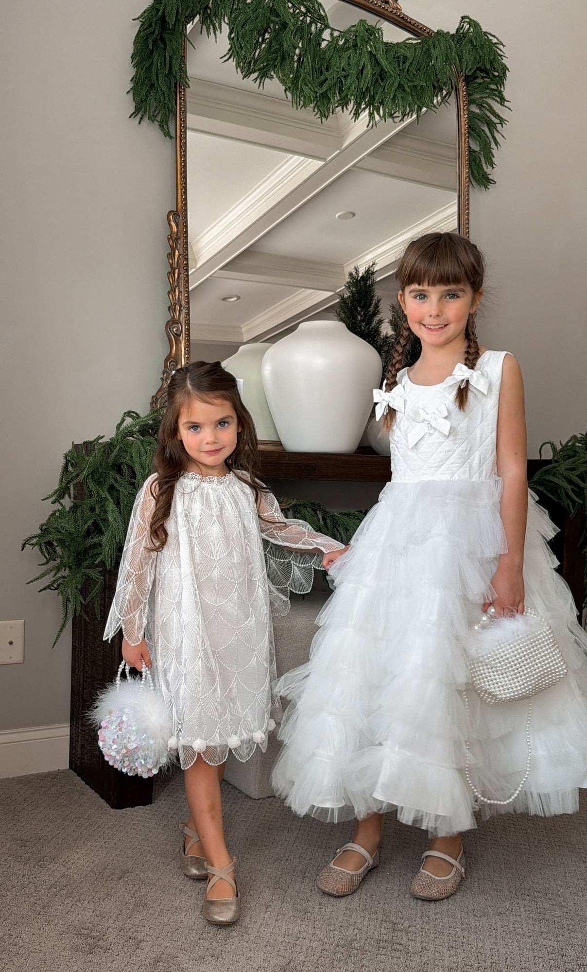 Girl | Sequin Feather Hand Bag | White