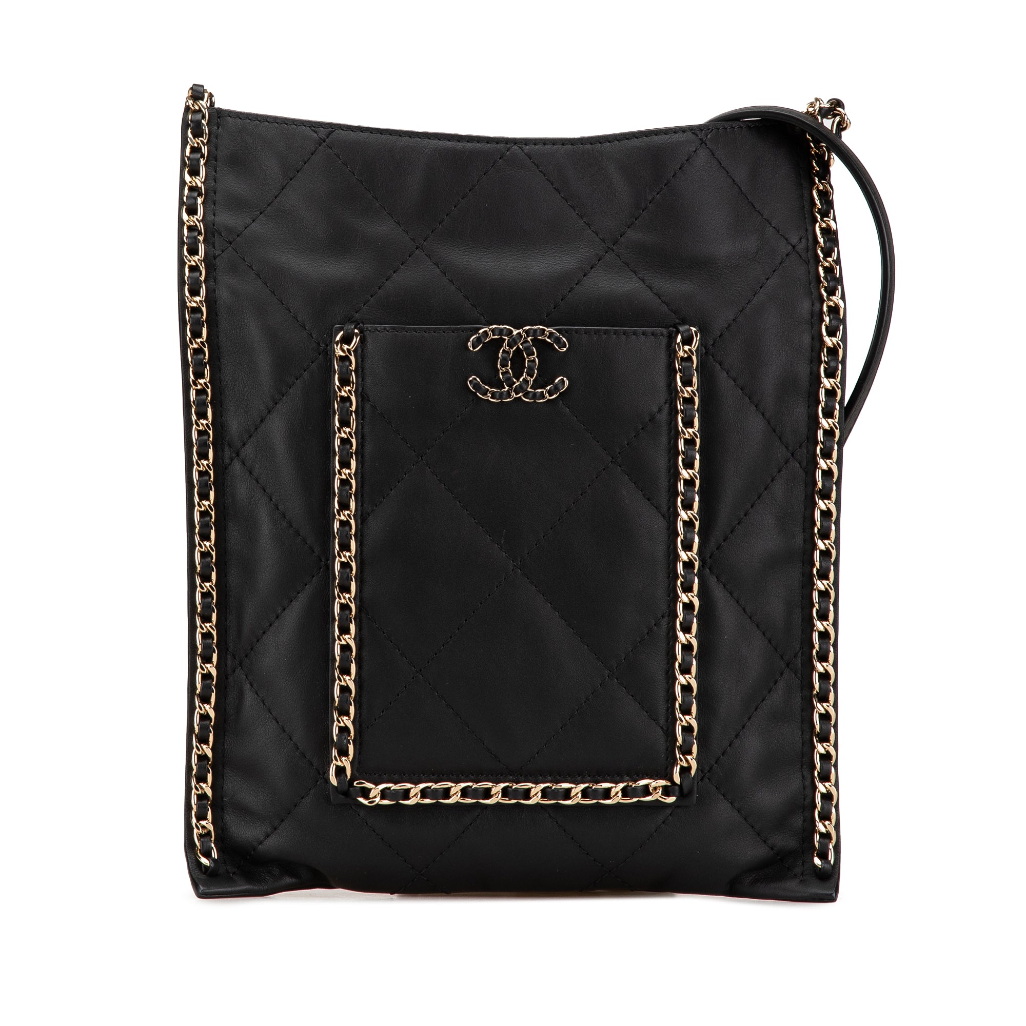Chanel | Pre-Owned Quilted Calfskin Chain Flat Shoulder Bag | Black