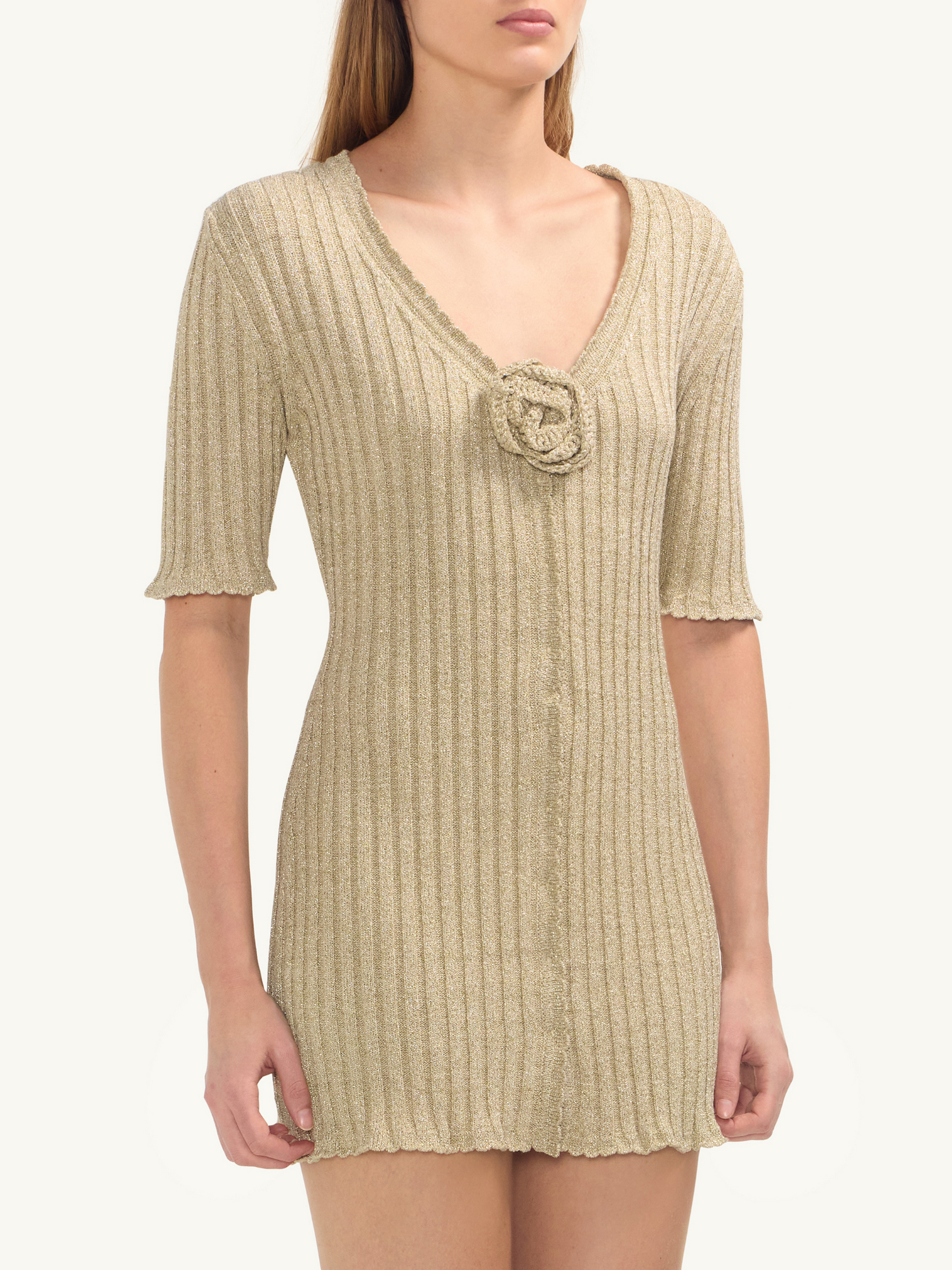 Sabina Halfsleeve Mini Dress | Golden Olive Shimmer