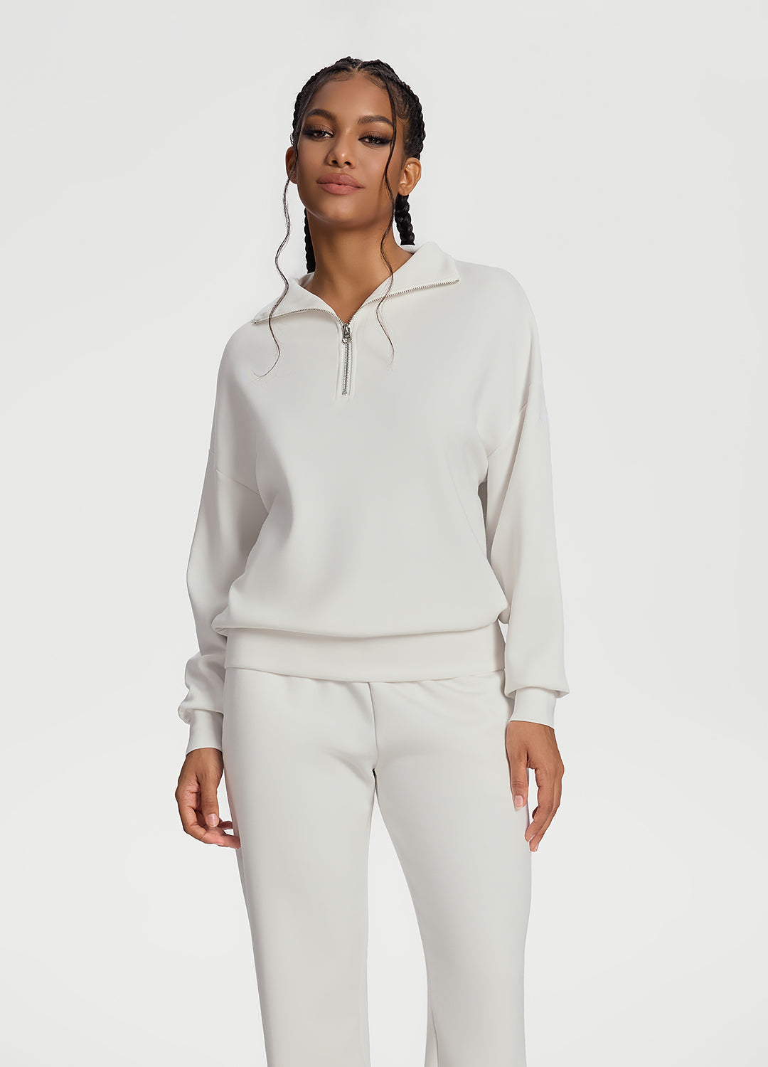 Half-Zip Long Sleeve Sweatshirt | White