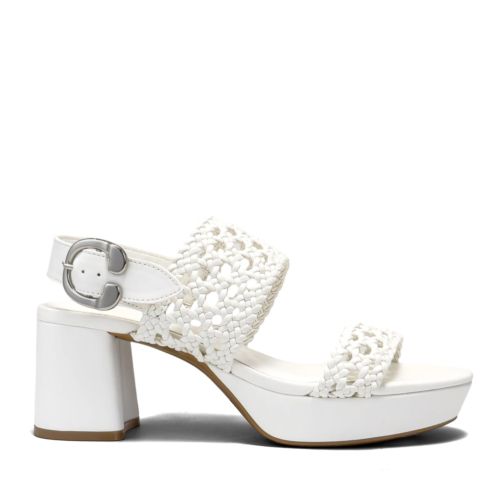 Camera Sandal Platform | White Faux Embossed Woven