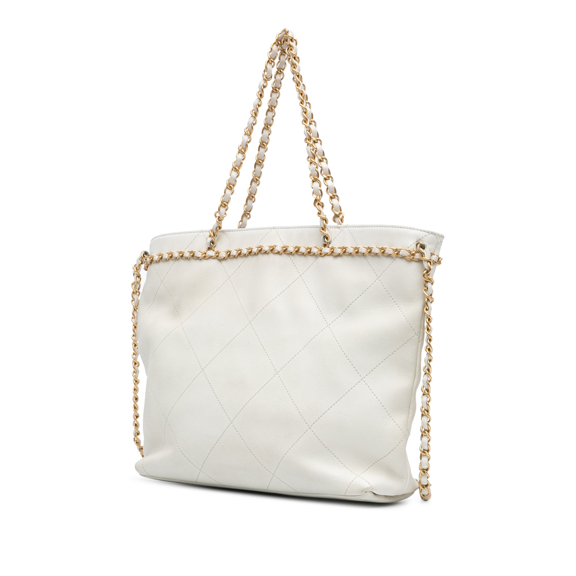 Chanel | Pre-Owned Quilted Calfskin CC Lock Chain Shopping Tote | White/Ivory