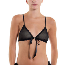 Dotted Tulle Front-Tie Bralette | Black