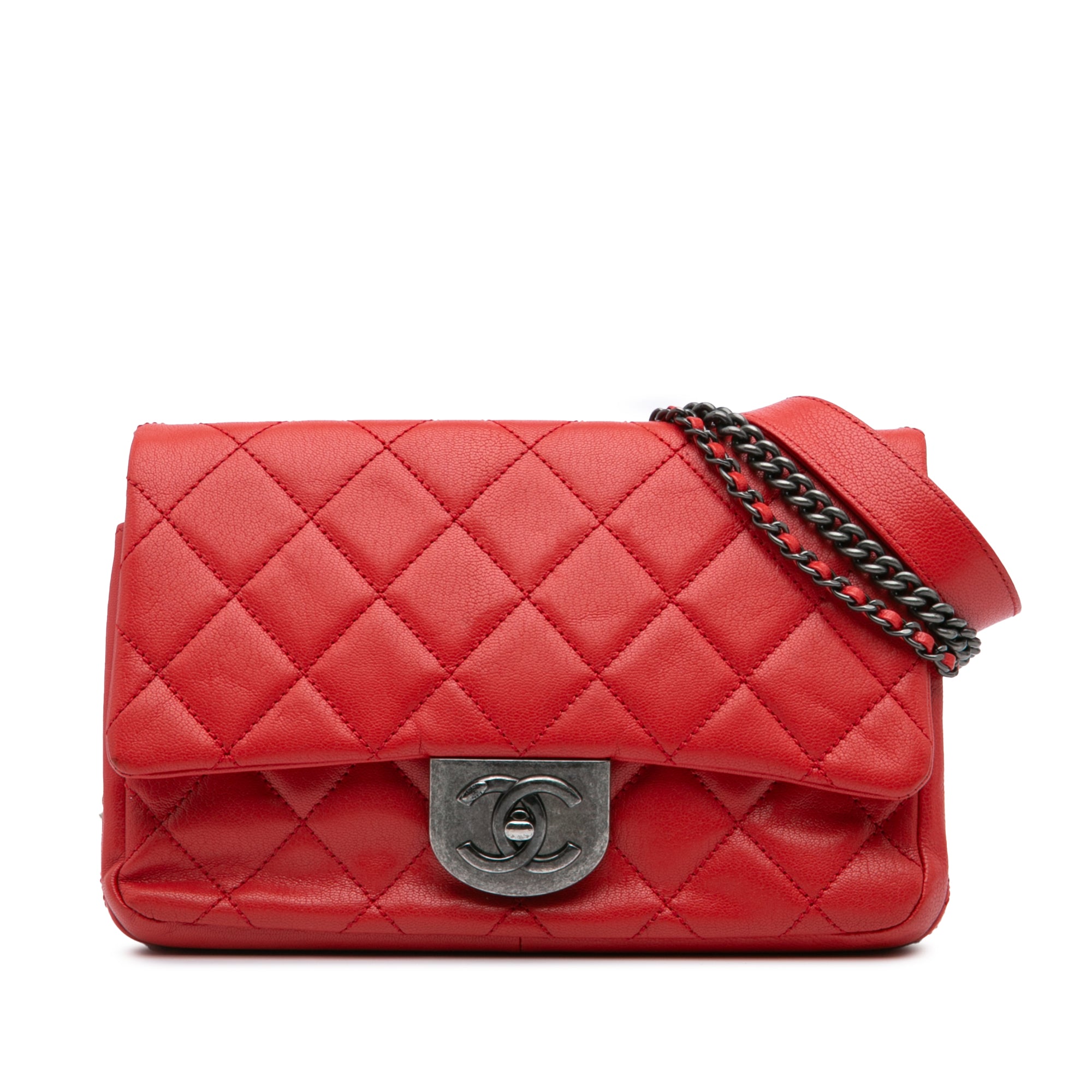 Chanel | Pre-Owned Small Quilted Goatskin Double Carry Waist Chain Flap - II | Red