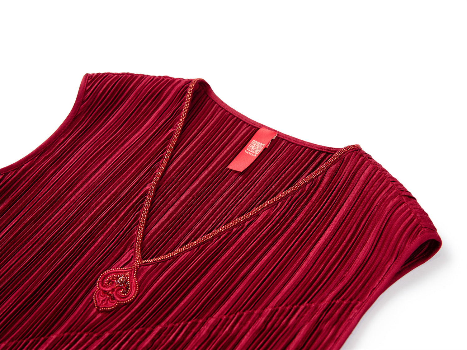 Pleated Waist-Cinched Dress | Red