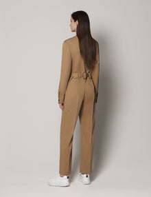 Another Tomorrow Collarless Jumpsuit in Marrone – Cotton Women's Jumpsuit