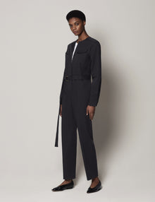 Another Tomorrow Collarless Jumpsuit in Black – Cotton Women's Jumpsuit