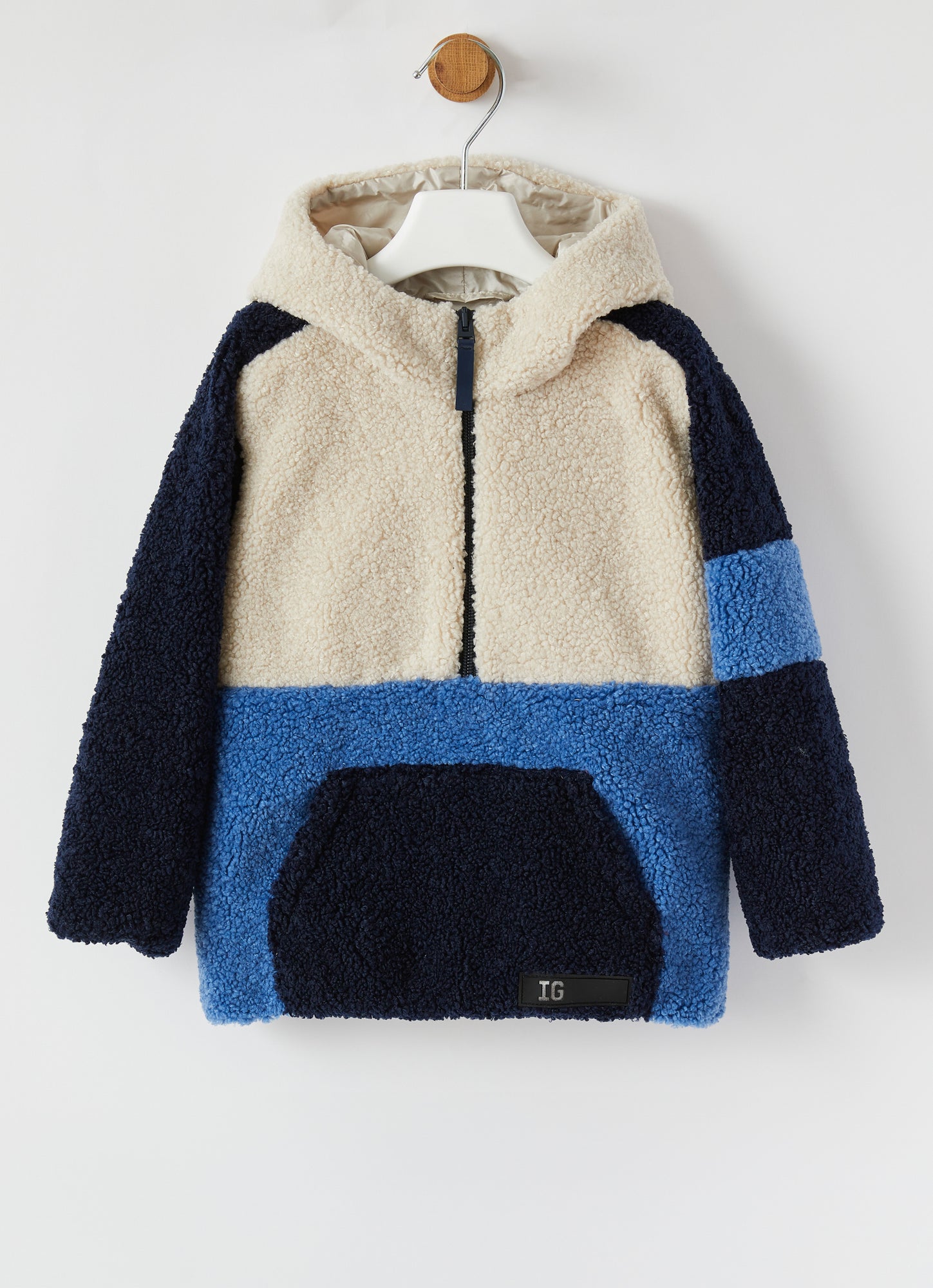 Teddy Patchwork Jacket | Naturale/Blue