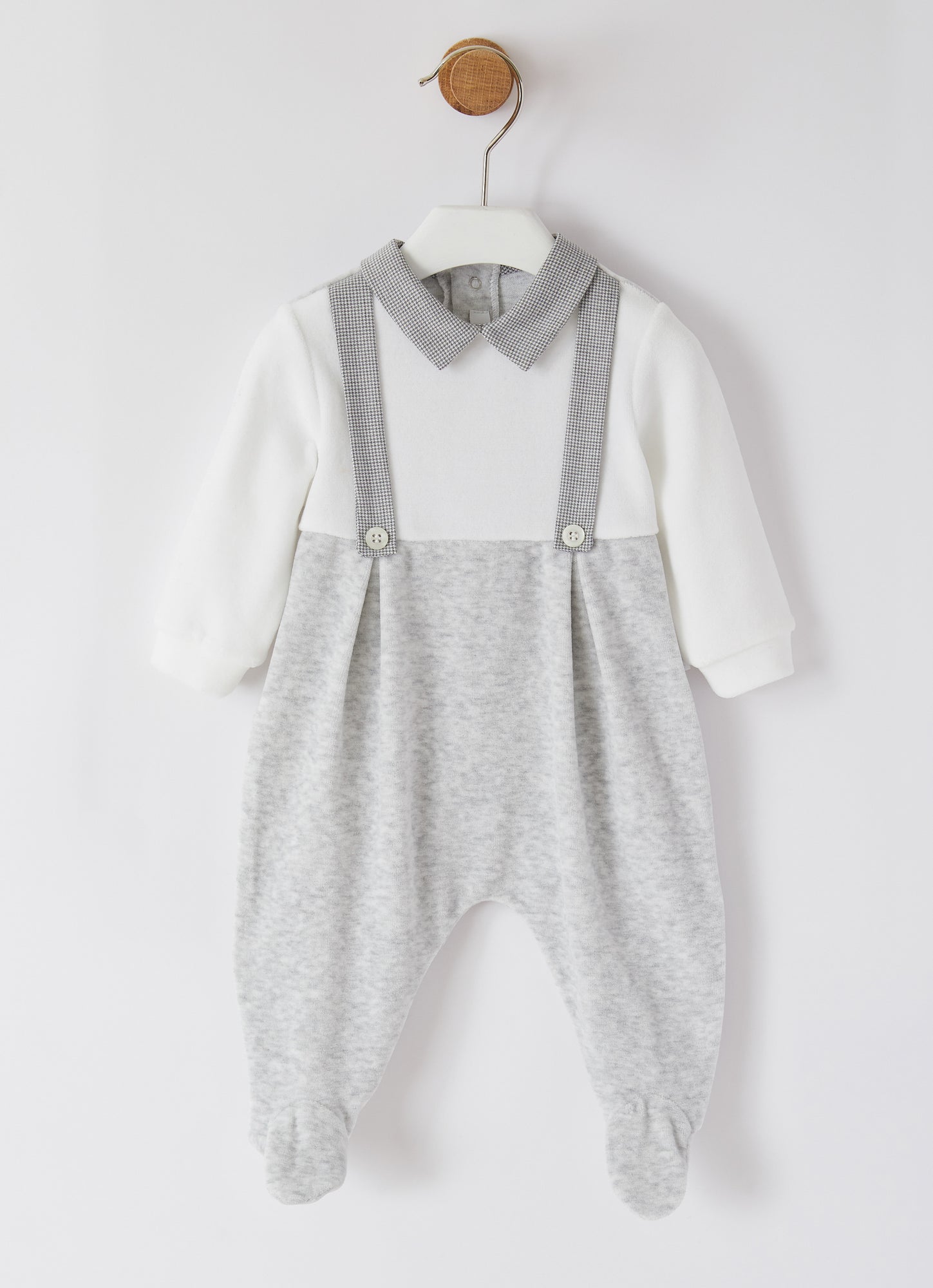 Chenille Dungaree Onesie with Feet | Bianco/Nuvola